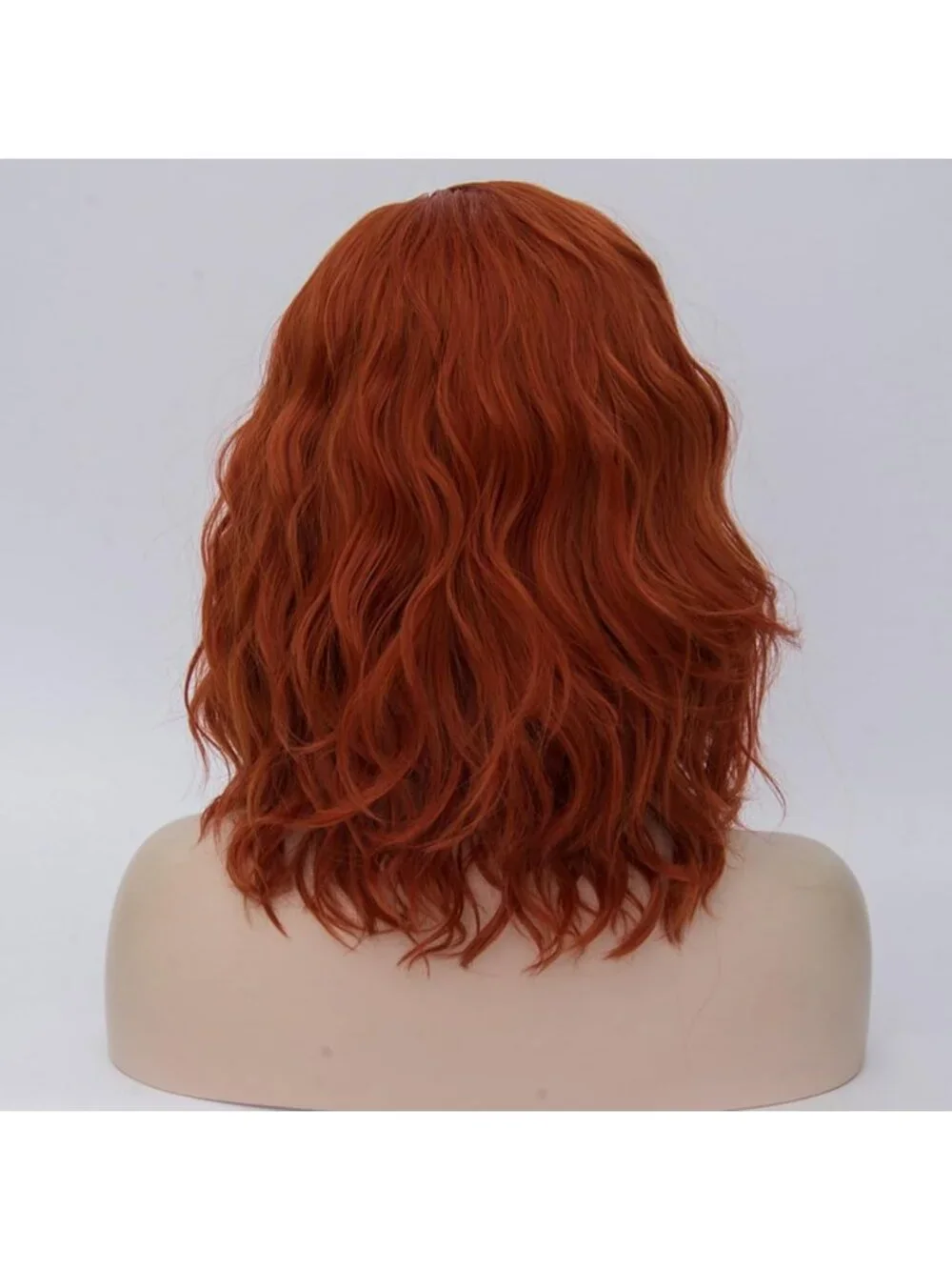 Women's 14 Inch Dark Orange Wavy Bob Wig Short Curly Synthetic Heat Resistant